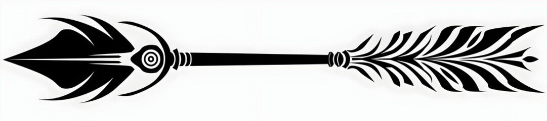 Fototapeta premium Tribal Arrow with Spiral Ends in Minimal Retro Design on White Background