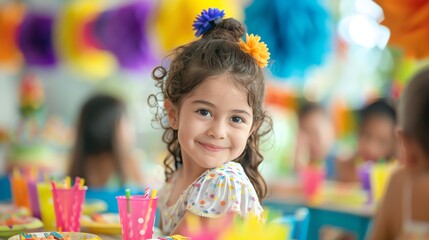 Fun-filled kids party, playful decorations, children enjoying activities