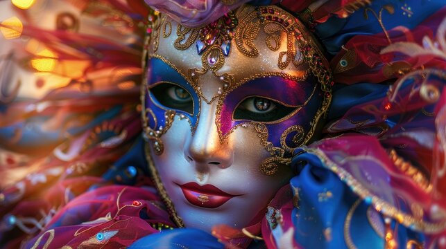 Carnival mask photo with decorative fabric and cropping area
