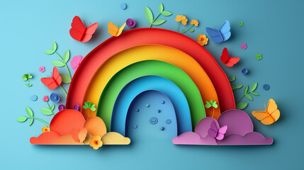 Cute Colorful Rainbow, Abstract 3D Animation Background. Minimal, Geometric, Rounded. Realistic Layered Cut Paper Texture. Creative Art Class Hobby Workshop. Human Rights, Equality, Happy Childhood