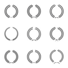 Fototapeta premium Set of wreaths and branches with leaves. Hand drawing laurel wreaths and branches collection. Laurels wreaths, swirls, twigs and flower ornaments.