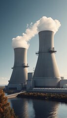 Rendering of a nuclear power plant with floating turbines and air coolers
