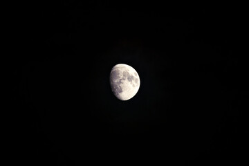 Scenic view of crescent moon with craters on a spring night at Swiss City of Zürich. Photo taken June 17th, 2024, Zurich, Switzerland.