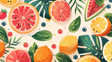 Bright citrus fruits and berries design