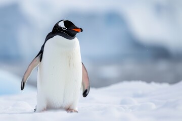 Naklejka premium Gentoo penguin walking in Antarctic snow