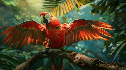 A parrot spreading its wings
