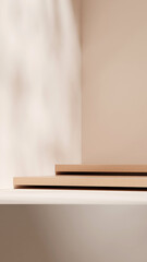 brown terrazzo podium in portrait light cream wall background, 3d rendering mockup template