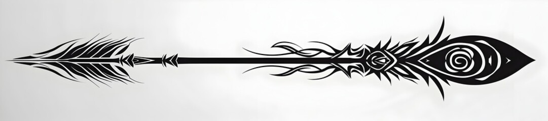 Minimalistic Tribal Arrow with Spiral Designs on White Background