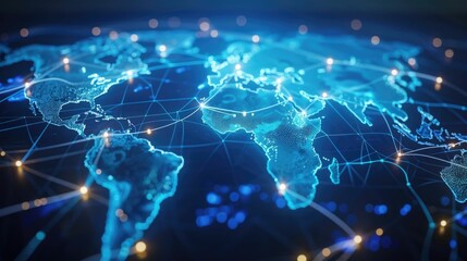 Abstract global logistics network map showcasing major international trade routes transportation hubs and distribution centers  Concept of worldwide supply chain commerce and digital connectivity