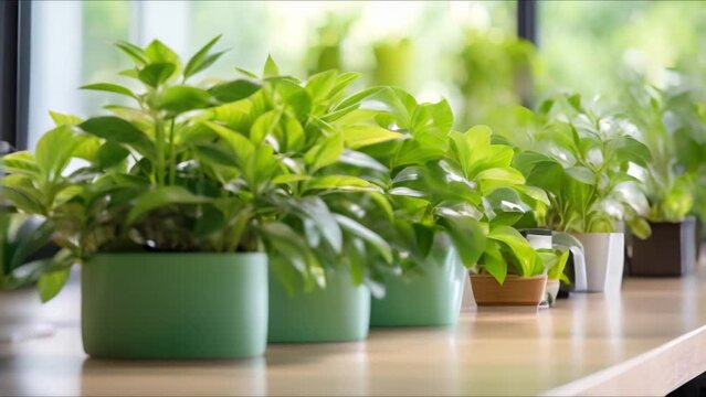 Promoting Sustainability, Productivity, and Employee Wellbeing in a Corporate Environment through Green Plants. Concept Corporate Sustainability, Green Plants in Workspaces, Employee Wellbeing