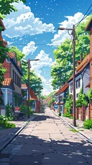 Fototapeta premium street in the houses cartoon illustration