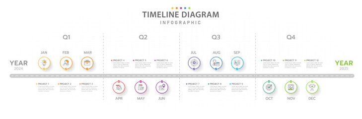 Infographic template for business. 12 Months modern Timeline diagram calendar, presentation vector infographic.