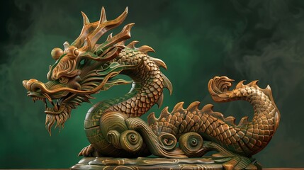 Intricate Wooden Dragon Sculpture, Generative AI