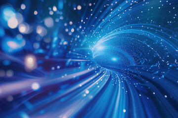 Obraz premium Data streaming concept. Blue colored glowing flowing lines and particles as a symbol of digital data flow