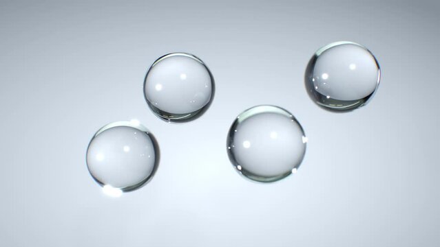 Closeup 3d animation science idea concept of shape atom cell floating split cells isolate on white background.