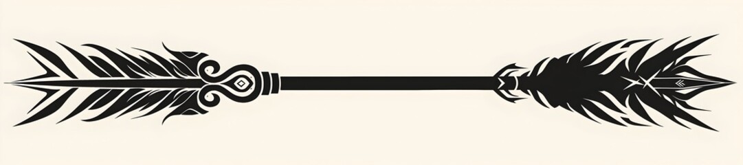 Obraz premium Black Tribal Arrow with Spiral Ends on White Minimalistic Background