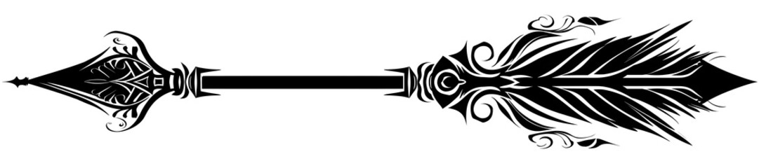 Tribal Black Arrow with Spiral Decorative Graphic Design Elements