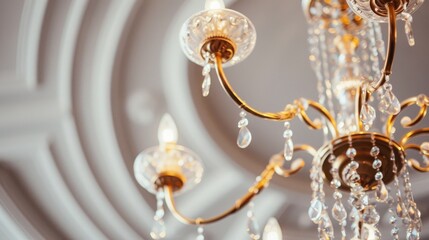 Close up of a plain ceiling with a crystal chandelier