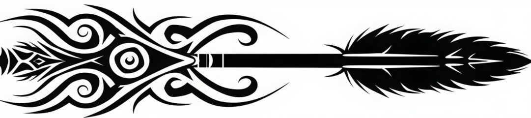 Fototapeta premium Tribal Arrow with Spiral Ends in Minimal Clip Art Style