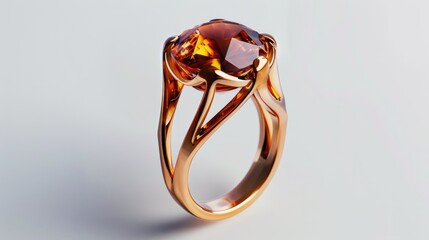 Red gold ring with a large topaz on a white backdrop