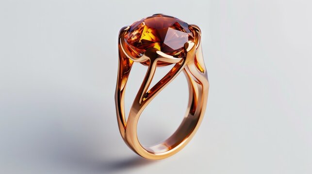 Red gold ring with a large topaz on a white backdrop