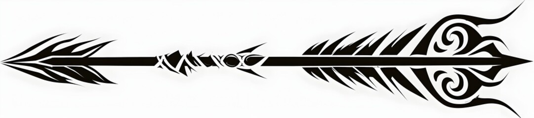 Obraz premium Sleek Minimal Black Arrow with Tribal Spiral Tips on White Background