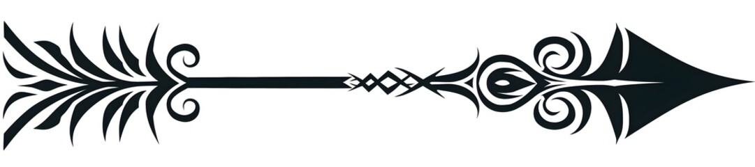 Minimalist Tribal Arrow with Spiral Tips on White Background