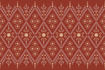 Beautiful vintage cross stitch traditional ethnic pattern.floral pixel art embroidery. Elegance background abstract Aztec beautiful seamless pattern for fabric,cloth,dress,carpet,border,sarong,batik