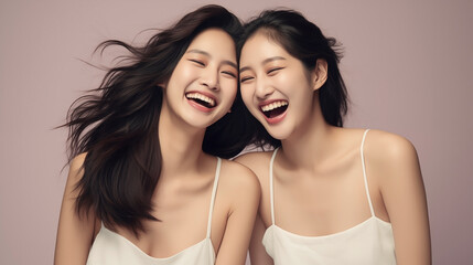 Two Beautiful Korean Women Laughing Together
