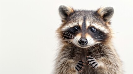 Humorous portrait of a raccoon making a rock gesture, isolated on white, AI Generative