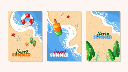 set flat design summer card illsutration