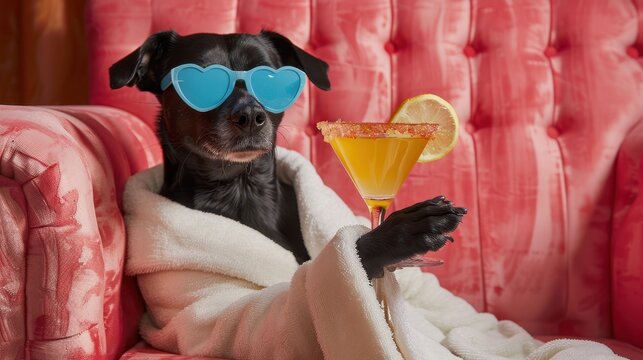 The dog with cocktail