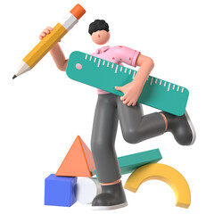 Stationery Pencil and Ruler School Education 3D Illustration