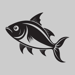 Fish Silhouette. Fish silhouette in line art style. Fish by hand drawing. Fish tattoo on white background. Black and white fish on white background. Marine animal illustration. Marine life animal.