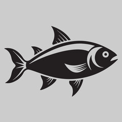 Fish Silhouette. Fish silhouette in line art style. Fish by hand drawing. Fish tattoo on white background. Black and white fish on white background. Marine animal illustration. Marine life animal.