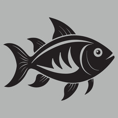 Fish Silhouette. Fish silhouette in line art style. Fish by hand drawing. Fish tattoo on white background. Black and white fish on white background. Marine animal illustration. Marine life animal.