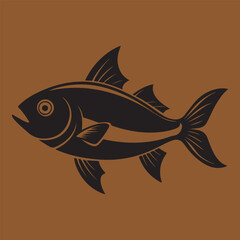 Fish Silhouette. Fish silhouette in line art style. Fish by hand drawing. Fish tattoo on white background. Black and white fish on white background. Marine animal illustration. Marine life animal.