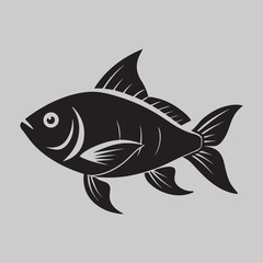Fish Silhouette. Fish silhouette in line art style. Fish by hand drawing. Fish tattoo on white background. Black and white fish on white background. Marine animal illustration. Marine life animal.