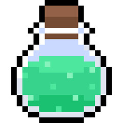 Pixel art cartoon green chemical bottle icon