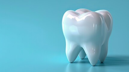 Tooth on a blue background. 3D illustration. Dental concept with copy space.