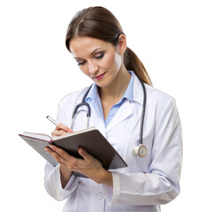 female doctor with clipboard. png