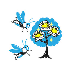 金のなる木に集まるイナゴ。シンプルなベクターイラスト。
Locusts gathering around a money tree. Simple vector illustration.