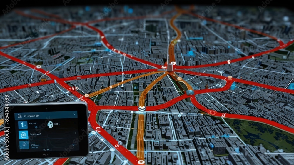 Poster a digital gps map displays a vibrant pin marking a specific location