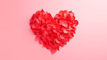 Obraz premium red heart made of flowers on a pink background. Love concept