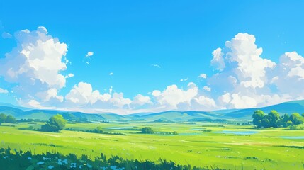 Obraz premium Sunny day sky scene cartoon vector illustration