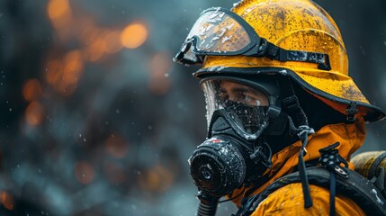 A close-up of a firefighter's helmet and protective gear, showcasing the equipment's durability and reliability in providing safety and protection during emergencies.