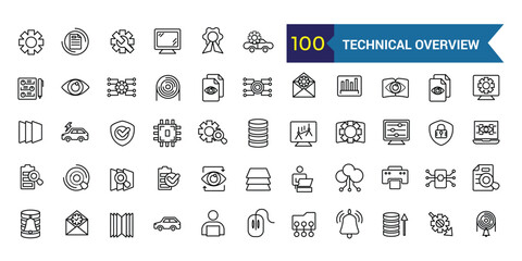 Technical overview icons set outline vector. Camera specification. Dual memory. Outline icon collection. Editable stroke.