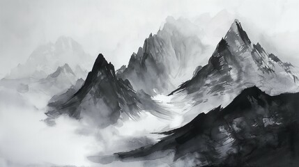 beautiful mountain ink painting landscape