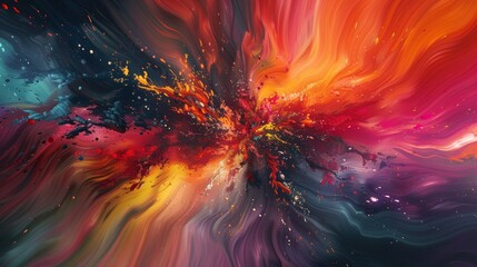 Obraz premium An abstract illustration of a surge in creativity, with vibrant colors and dynamic shapes bursting forth, symbolizing a burst of inspiration or artistic energy