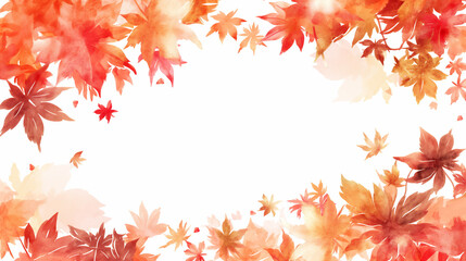 Fototapeta premium 紅葉の水彩風のフレーム 16:9